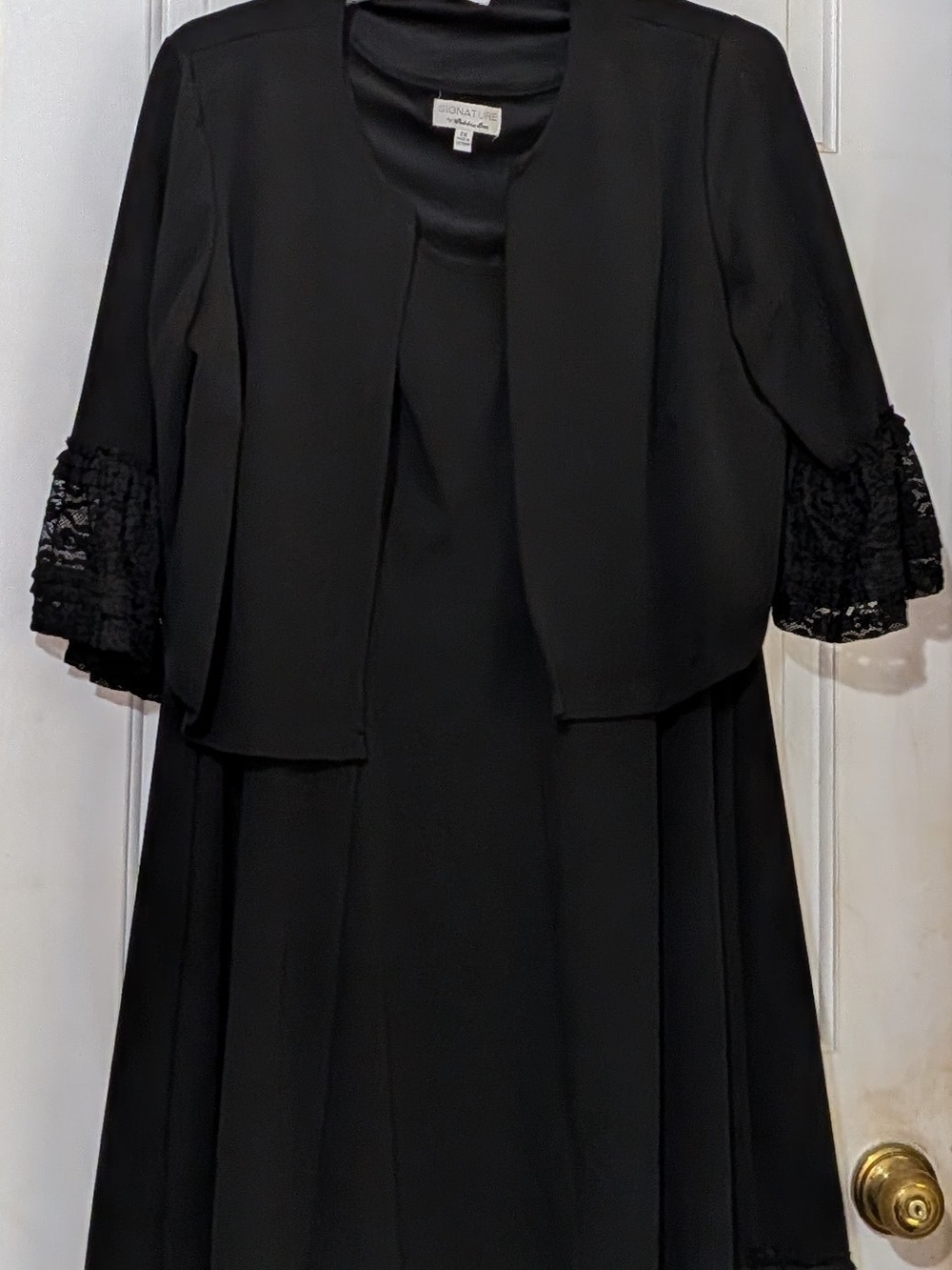 Signature by Robbie Bee Black Midi Dress with Lace Sleeve Jacket